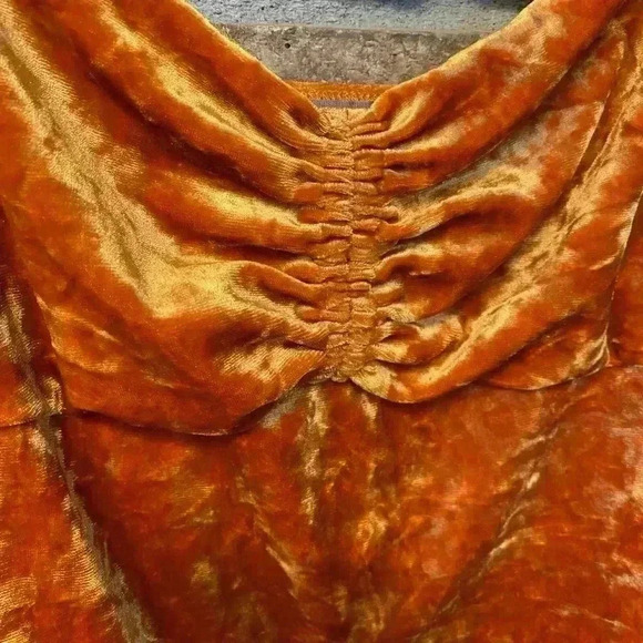 Urban Outfitters Women's Midi Burnt Orange Rust Velvet Like Cocktail Dress M - Picture 2 of 10